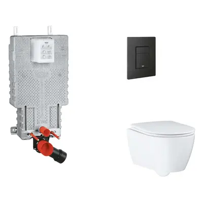 Grohe Uniset - Set předstěnové instalace, klozetu, sedátka SoftClose a tlačítka Even, phantom bl