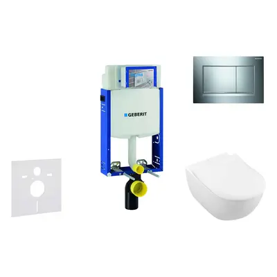 Geberit Kombifix - Modul pro závěsné WC s tlačítkem Sigma30, lesklý chrom/chrom mat + Villeroy B