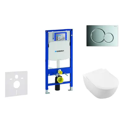 Geberit Duofix - Modul pro závěsné WC s tlačítkem Sigma01, lesklý chrom + Villeroy Boch - WC a s