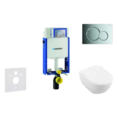 Geberit Kombifix - Modul pro závěsné WC s tlačítkem Sigma01, lesklý chrom + Villeroy Boch - WC a