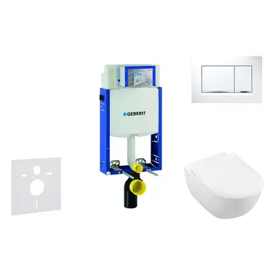 Geberit Kombifix - Modul pro závěsné WC s tlačítkem Sigma30, bílá/lesklý chrom + Villeroy Boch -