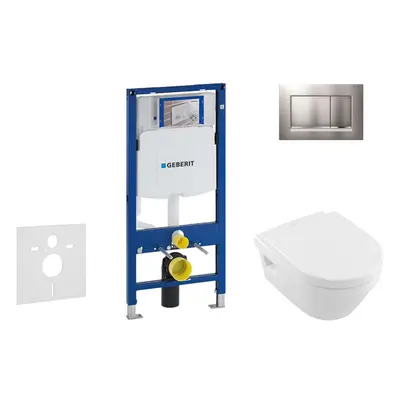 Geberit Duofix - Modul pro závěsné WC s tlačítkem Sigma30, matný chrom/chrom + Villeroy Boch - W