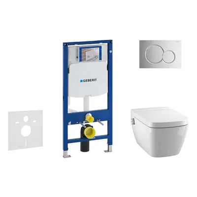 Geberit Duofix - Modul pro závěsné WC s tlačítkem Sigma01, lesklý chrom + Tece One - sprchovací 