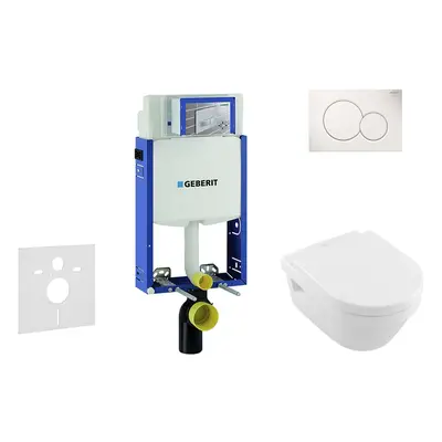 Geberit Kombifix - Modul pro závěsné WC s tlačítkem Sigma01, alpská bílá + Villeroy Boch - WC a 