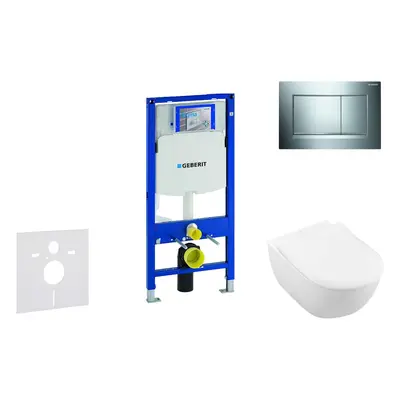 Geberit Duofix - Modul pro závěsné WC s tlačítkem Sigma30, lesklý chrom/chrom mat + Villeroy Boc