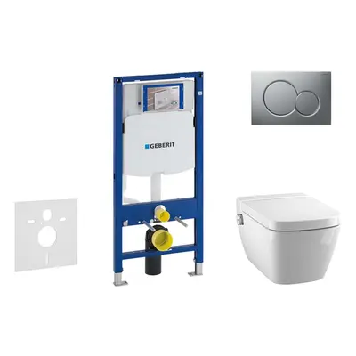 Geberit Duofix - Modul pro závěsné WC s tlačítkem Sigma01, matný chrom + Tece One - sprchovací t