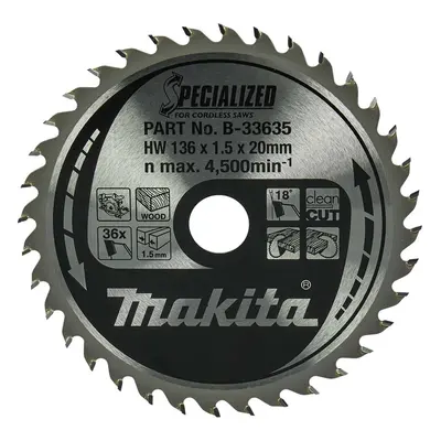 Makita Příslušenství - Pilový kotouč na dřevo 136x20 mm, 36 zubů B-33635