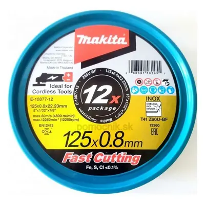 Makita Příslušenství - Sada řezných kotoučů na nerezovou ocel 125x22,23 mm, 12 ks E-10877-12