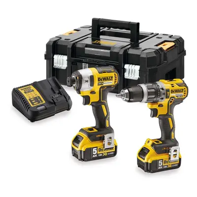 DeWALT Nářadí - 18V AKU sada příklepové vrtačky a rázového utahováku, 2x aku 5,0 Ah XR, nabíječk