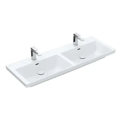 Villeroy & Boch Subway 3.0 - Dvojumyvadlo nábytkové 130x47 cm, s přepadem, otvory pro baterie, a