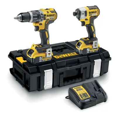 DeWALT Nářadí - 18V AKU sada příklepové vrtačky a rázového utahováku, 2x aku 5,0 Ah XR, nabíječk