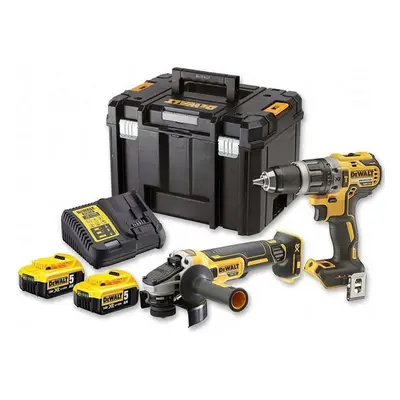 DeWALT Nářadí - 18V AKU sada vrtacího šroubováku a úhlové brusky, 2x aku 5,0 Ah XR, nabíječka DC