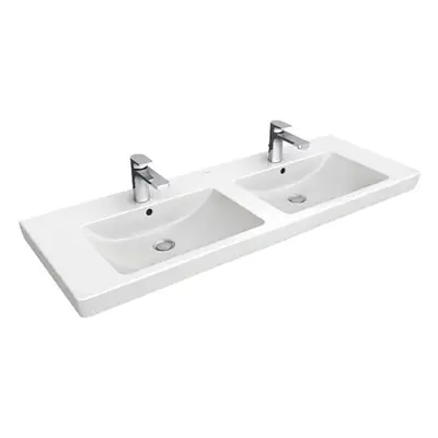 Villeroy & Boch Subway 2.0 - Dvojumyvadlo nábytkové 130x47 cm, s přepadem a otvory pro baterie, 