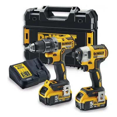 DeWALT Nářadí - 18V AKU sada vrtacího šroubováku a rázového utahováku, 2x aku 5,0 Ah XR, nabíječ