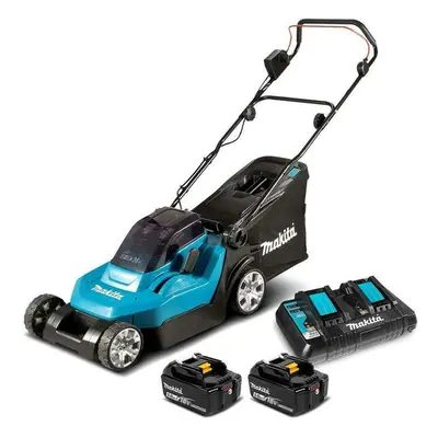 Makita Zahradní technika - 18V AKU sekačka na trávu, záběr 38 cm, 2x aku 5,0 Ah LXT, nabíječka D