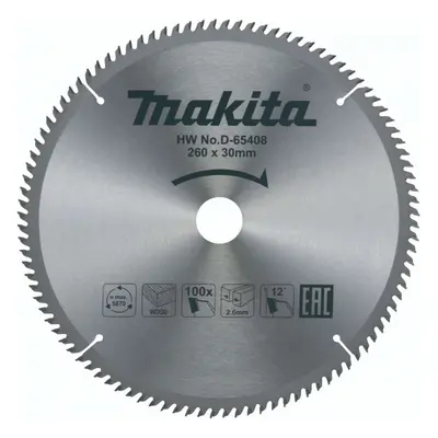 Makita Příslušenství - Pilový kotouč na dřevo 260x30 mm, 100 zubů D-65408