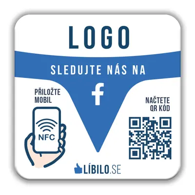 Sledujte nás na Facebook.com deska s NFC čipem a vlastním logem