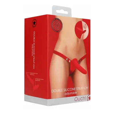 Shots Double Silicone Strap-on Adjustable red dvojitý připínací penis