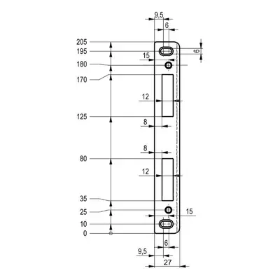 Protiplech 205x27x1,5 rovný s drážkou