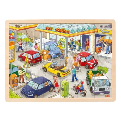 Puzzle na desce - Velké A3, Benzínová pumpa, 96ks (Goki)