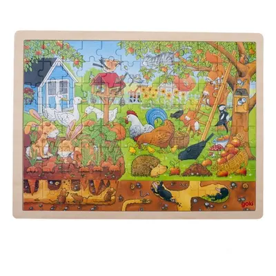 Puzzle na desce - Velké A3, Zahrádka nad i pod zemí, 96ks (Goki)