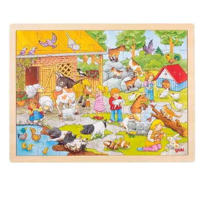 Puzzle na desce - Velké A3, Hladící ZOO, 48ks (Goki)