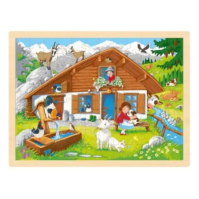 Puzzle na desce - Velké A3, Na horské pastvině, 96ks (Goki)