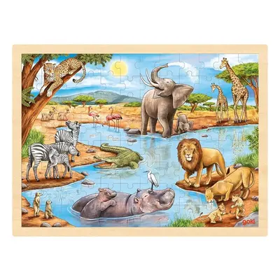 Puzzle na desce - Velké A3, Africká savana, 96ks (Goki)