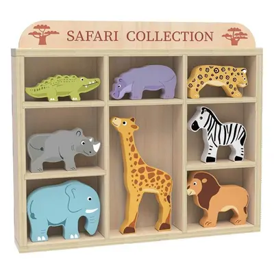 Zvířátka dřevěné - Sada v uložném boxu Safari, 8ks (2Kids Toys)