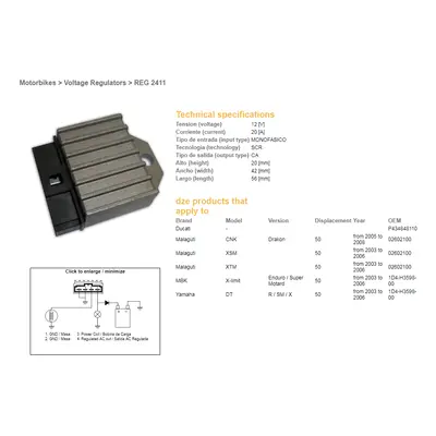 DZE regulátor napětí YAMAHA DT 50 03-06; MALAGUTI 50 03-06; MBK 50 03-06; DUCATI (1D4-H3598-00) 