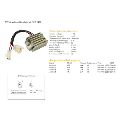 Regulátor napětí DZE ELEKTRYKA 02435-01 (DZE regulátor napětí ARCTIC CAT 250/300 98-03 (3530-014