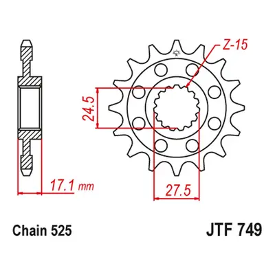 Ozubené kolo přední JT SPROCKETS JTF749.15RB (224915JT) (JT ozubené kolo přední 2249 15 s gumou 