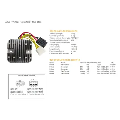 Regulátor napětí DZE ELEKTRYKA 02533-01 (DZE regulátor napětí POLARIS SPORTSMAN EFI 700/780/800 