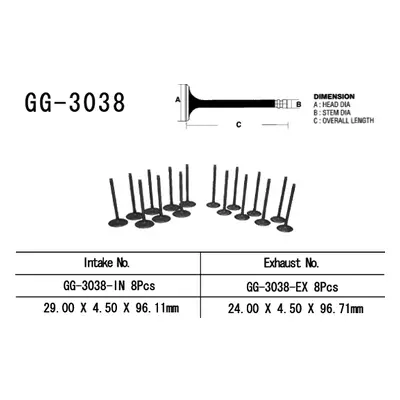 Sací ventil VESRAH GG-3038-IN (VESRAH sací ventil SUZUKI GSXR 750 SRAD 96-99 (12911-33E00) (1 ku