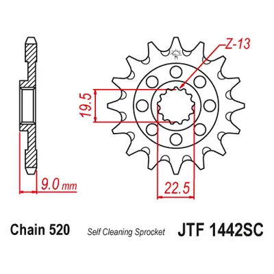 JT řetězové kolo přední 2259 13 (2292 13) SUZUKI RMZ 250 13-16 samočistící (225913JT) (řetěz 520