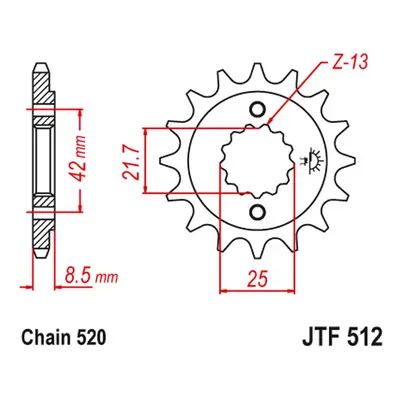 Řetězové kolo přední JT SPROCKETS JTF512.13 (-1, -1, 52513JT) (JT řetězové kolo přední 525 13 (-