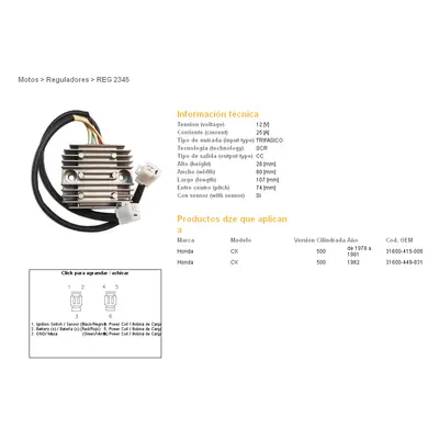 DZE regulátor napětí HONDA CX 500 78-82; CX 500 turbo (31600-415-008, 31600-449-831) (ESR160) (D