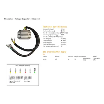 Regulátor napětí DZE ELEKTRYKA 02478-01 (DZE regulátor napětí HONDA XR 250L 91-96 (31600-KV6-670