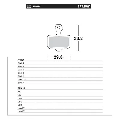 MOTO-MASTER BIKE PRO brzdové destičky organickéké AVID ELIXIR 9 / 7 / 5 / 3 / 1 / CR / R, SRAM X