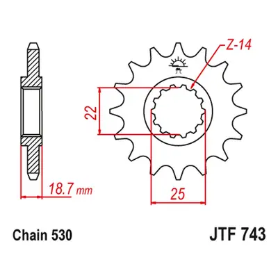 Ozubené kolo přední JT SPROCKETS JTF743.15RB (225415JTRB) (JT ozubené kolo přední 2254 15 s gumo