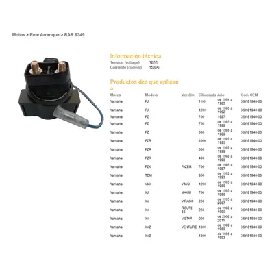 Startovací relé startéru DZE ELEKTRYKA 09349-01 (DZE startovací relé startéru YAMAHA FJ00, V-MAX