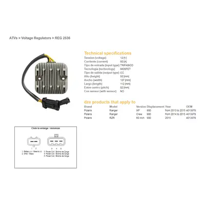 Regulátor napětí DZE ELEKTRYKA 02536-01 (DZE regulátor napětí POLARIS RANGER 900 13-15; RZR 900/