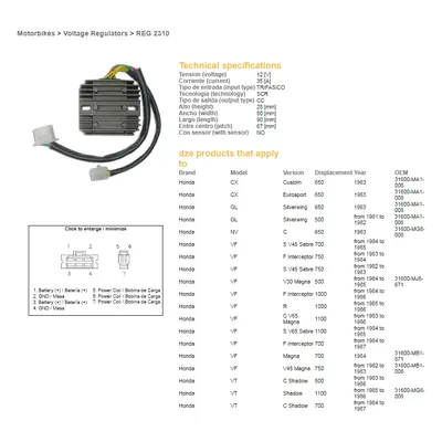 Regulátor napětí DZE ELEKTRYKA 02310-01 (DZE regulátor napětí HONDA CX 650 83; GL 650 83; VF 700