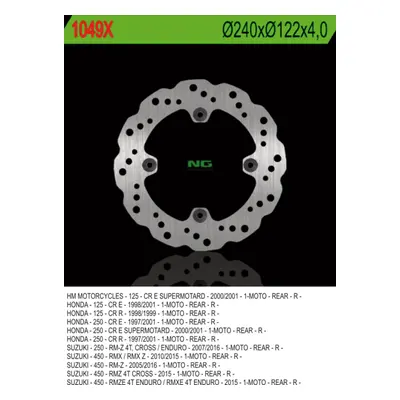 Brzdový kotouč NG Brakes NG1049X (NG brzdový kotouč zadní SUZUKI RMZ 450 05-20, HONDA CR 125 98-