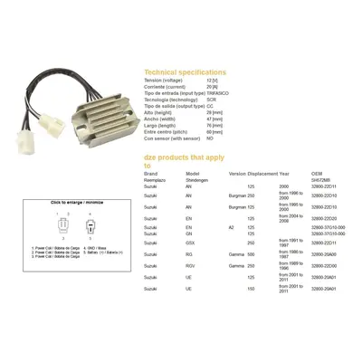 Regulátor napětí DZE ELEKTRYKA 02408-01 (DZE regulátor napětí SUZUKI AN 125/250 BURGMAN 95-00; E