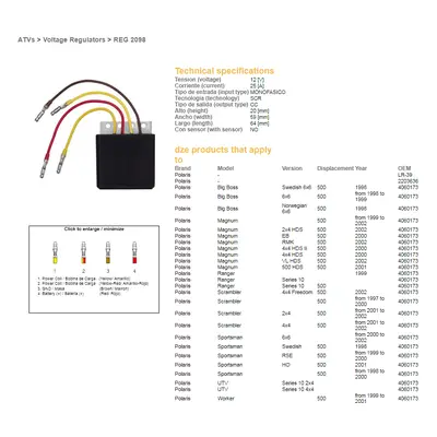 Regulátor napětí DZE ELEKTRYKA 02098-01 (DZE regulátor napětí POLARIS 500 98-02 (4060173) (ESR95