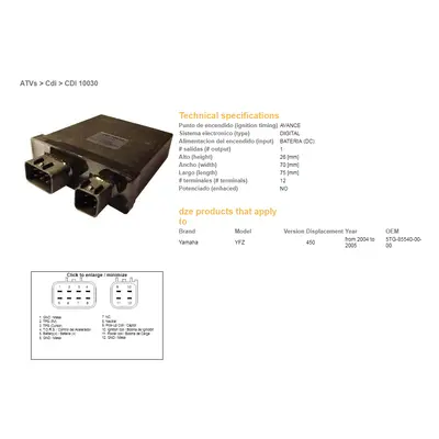 Jednotka zapalování DZE ELEKTRYKA 10030-01 (DZE jednotka zapalování CDI YAMAHA YFZ 450 04-05 (5T