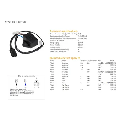 Jednotka zapalování DZE ELEKTRYKA 01536-01 (DZE jednotka zapalování CDI POLARIS SCRAMBLER 400 95