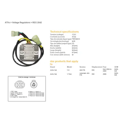 DZE regulátor napětí ARCTIC CAT 650 04-06 (OEM-0430-035, 0430-046) 12V35A (DZE regulátor napětí 