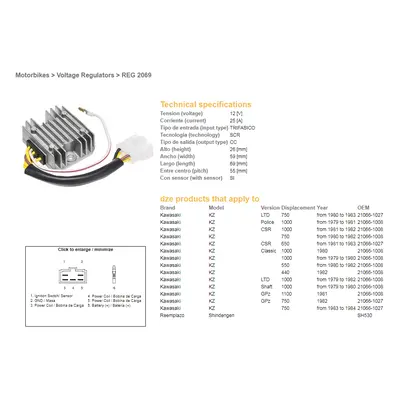 Regulátor napětí DZE ELEKTRYKA 02069-01 (DZE regulátor napětí KAWASAKI KZ550/650/750/1000 (ESR37